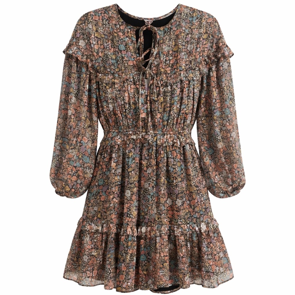 BuddyLove Lily Black Floral Satin Ruffle Mini Dress - NWT Small